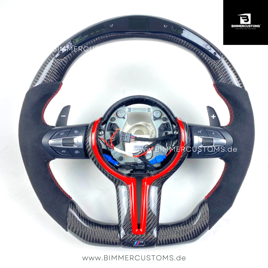 ALCANTARA CARBONFIBER LENKRAD MIT RACE DISPLAY RED LINE PASSEND FÜR BMW M2 F87 M3 F80 M4 F82 F83 F20 F21 F22 F23 F30 F31 F32 F33 F36 Competition
