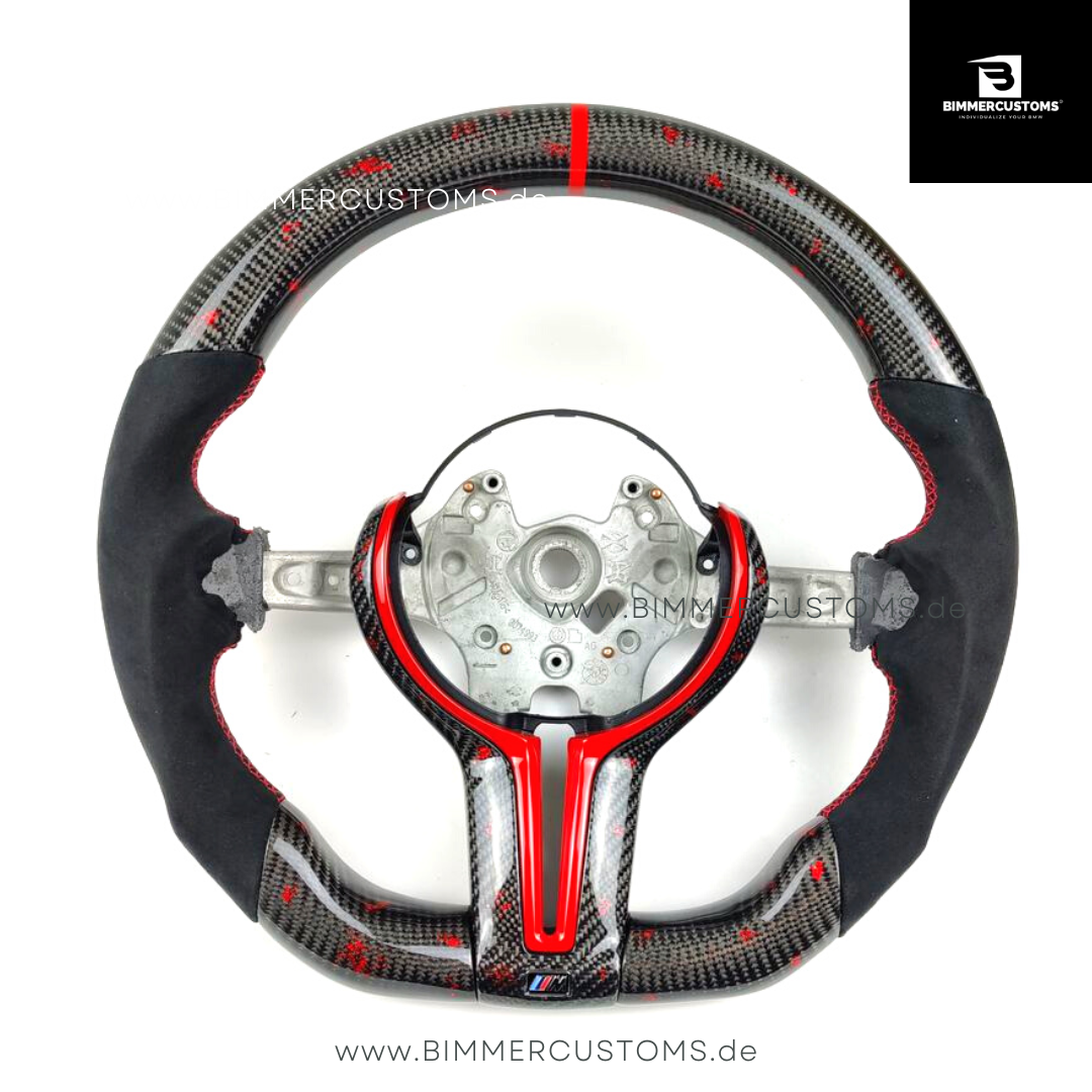 ALCANTARA CARBONFIBER LENKRAD MIT RED FLAKES PASSEND FÜR BMW M2 F87 M3 F80 M4 F82 F83 F20 F21 F22 F23 F30 F31 F32 F33 F36 Competition
