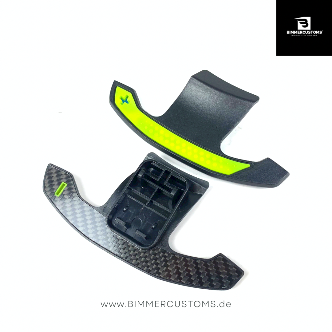 BIMMERCUSTOMS CARBONFIBER PADDLES SHORT GREEN LINE PASSEND FÜR BMW 1er 2er 3er 4er 5er 6er M2 M3 M4 M5 F20 F21 F22 F30 F31 F36 F80 F82 G20 G80 G81 G87 G22