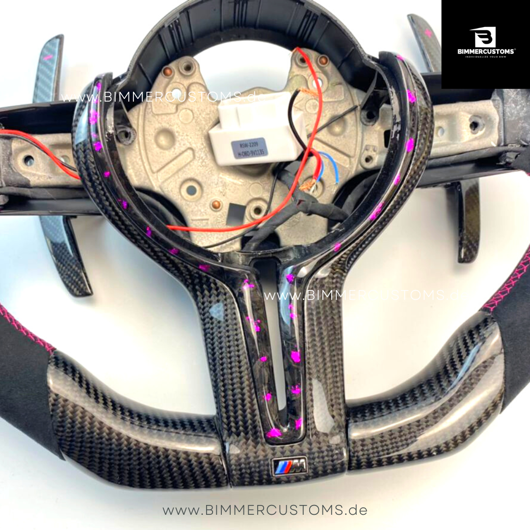 ALCANTARA CARBONFIBER LENKRAD MIT RACE DISPLAY PURPLE FLAKES PASSEND FÜR BMW M2 F87 M3 F80 M4 F82 F83 F20 F21 F22 F23 F30 F31 F32 F33 F36 Competition