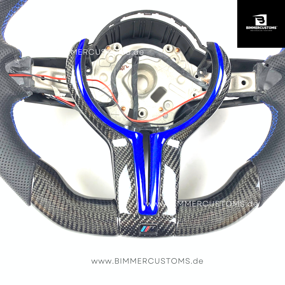 LEDER CARBONFIBER LENKRAD MIT RACE DISPLAY BLUE CARBON LINE PASSEND FÜR BMW M2 F87 M3 F80 M4 F82 F83 F20 F21 F22 F23 F30 F31 F32 F33 F36 Competition