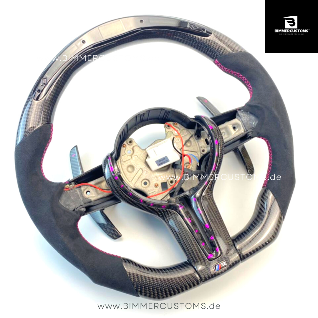 ALCANTARA CARBONFIBER LENKRAD MIT RACE DISPLAY PURPLE FLAKES PASSEND FÜR BMW M2 F87 M3 F80 M4 F82 F83 F20 F21 F22 F23 F30 F31 F32 F33 F36 Competition