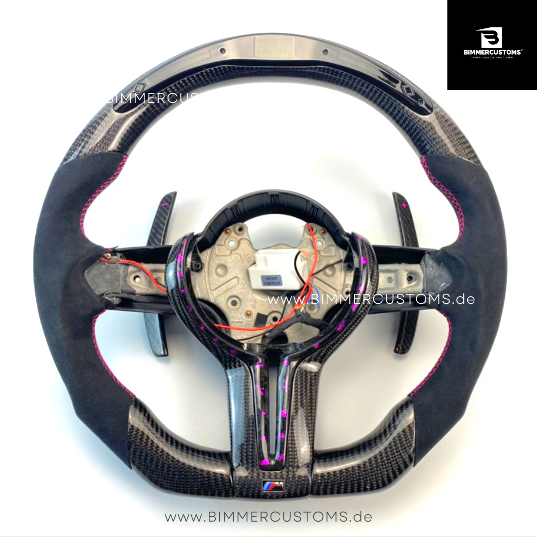 ALCANTARA CARBONFIBER LENKRAD MIT RACE DISPLAY PURPLE FLAKES PASSEND FÜR BMW M2 F87 M3 F80 M4 F82 F83 F20 F21 F22 F23 F30 F31 F32 F33 F36 Competition