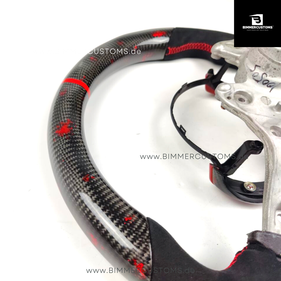 ALCANTARA CARBONFIBER LENKRAD MIT RED FLAKES PASSEND FÜR BMW M2 F87 M3 F80 M4 F82 F83 F20 F21 F22 F23 F30 F31 F32 F33 F36 Competition