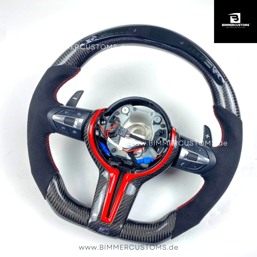 ALCANTARA CARBONFIBER LENKRAD MIT RACE DISPLAY RED LINE PASSEND FÜR BMW M2 F87 M3 F80 M4 F82 F83 F20 F21 F22 F23 F30 F31 F32 F33 F36 Competition