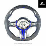 LEDER CARBONFIBER LENKRAD MIT RACE DISPLAY BLUE CARBON LINE PASSEND FÜR BMW M2 F87 M3 F80 M4 F82 F83 F20 F21 F22 F23 F30 F31 F32 F33 F36 Competition