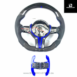LEDER CARBONFIBER LENKRAD MIT RACE DISPLAY BLUE CARBON LINE PASSEND FÜR BMW M2 F87 M3 F80 M4 F82 F83 F20 F21 F22 F23 F30 F31 F32 F33 F36 Competition
