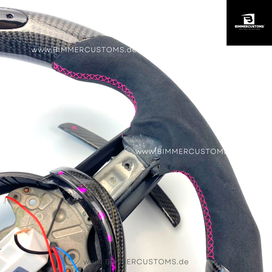 ALCANTARA CARBONFIBER LENKRAD MIT RACE DISPLAY PURPLE FLAKES PASSEND FÜR BMW M2 F87 M3 F80 M4 F82 F83 F20 F21 F22 F23 F30 F31 F32 F33 F36 Competition