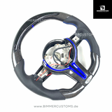 LEDER CARBONFIBER LENKRAD MIT RACE DISPLAY BLUE CARBON LINE PASSEND FÜR BMW M2 F87 M3 F80 M4 F82 F83 F20 F21 F22 F23 F30 F31 F32 F33 F36 Competition