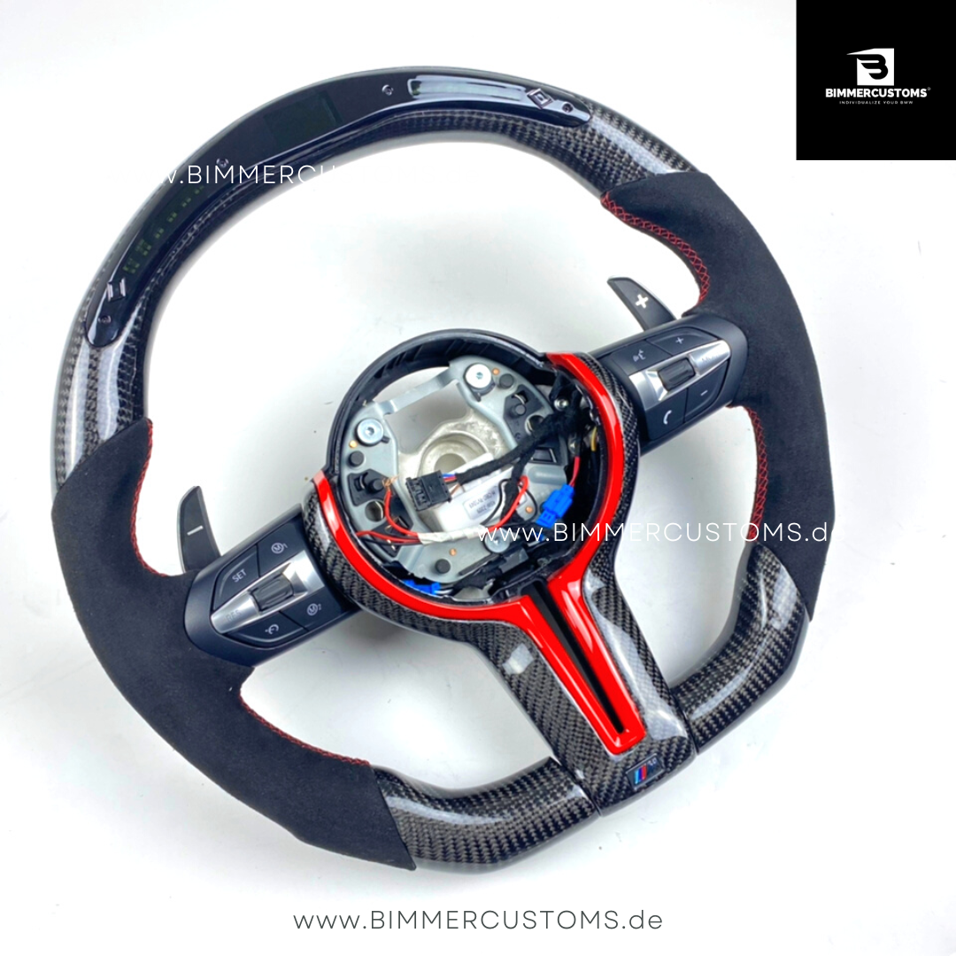 ALCANTARA CARBONFIBER LENKRAD MIT RACE DISPLAY RED LINE PASSEND FÜR BMW M2 F87 M3 F80 M4 F82 F83 F20 F21 F22 F23 F30 F31 F32 F33 F36 Competition