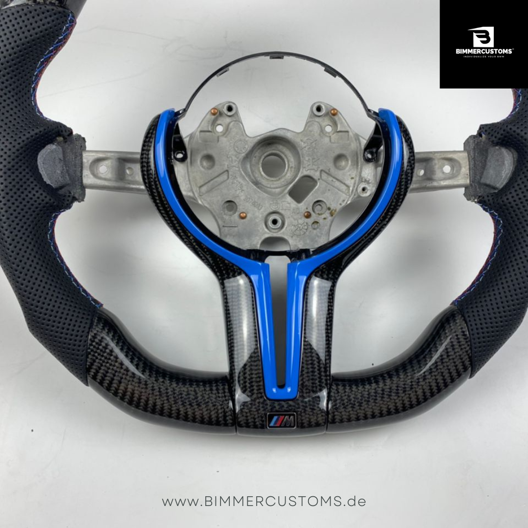 LEDER CARBONFIBER LENKRAD BLUE LINE PASSEND FÜR BMW M2 F87 M3 F80 M4 F82 F83 F20 F21 F22 F23 F30 F31 F32 F33 F36 F10 F06 F13 Competition