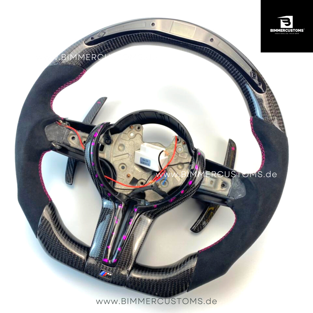ALCANTARA CARBONFIBER LENKRAD MIT RACE DISPLAY PURPLE FLAKES PASSEND FÜR BMW M2 F87 M3 F80 M4 F82 F83 F20 F21 F22 F23 F30 F31 F32 F33 F36 Competition