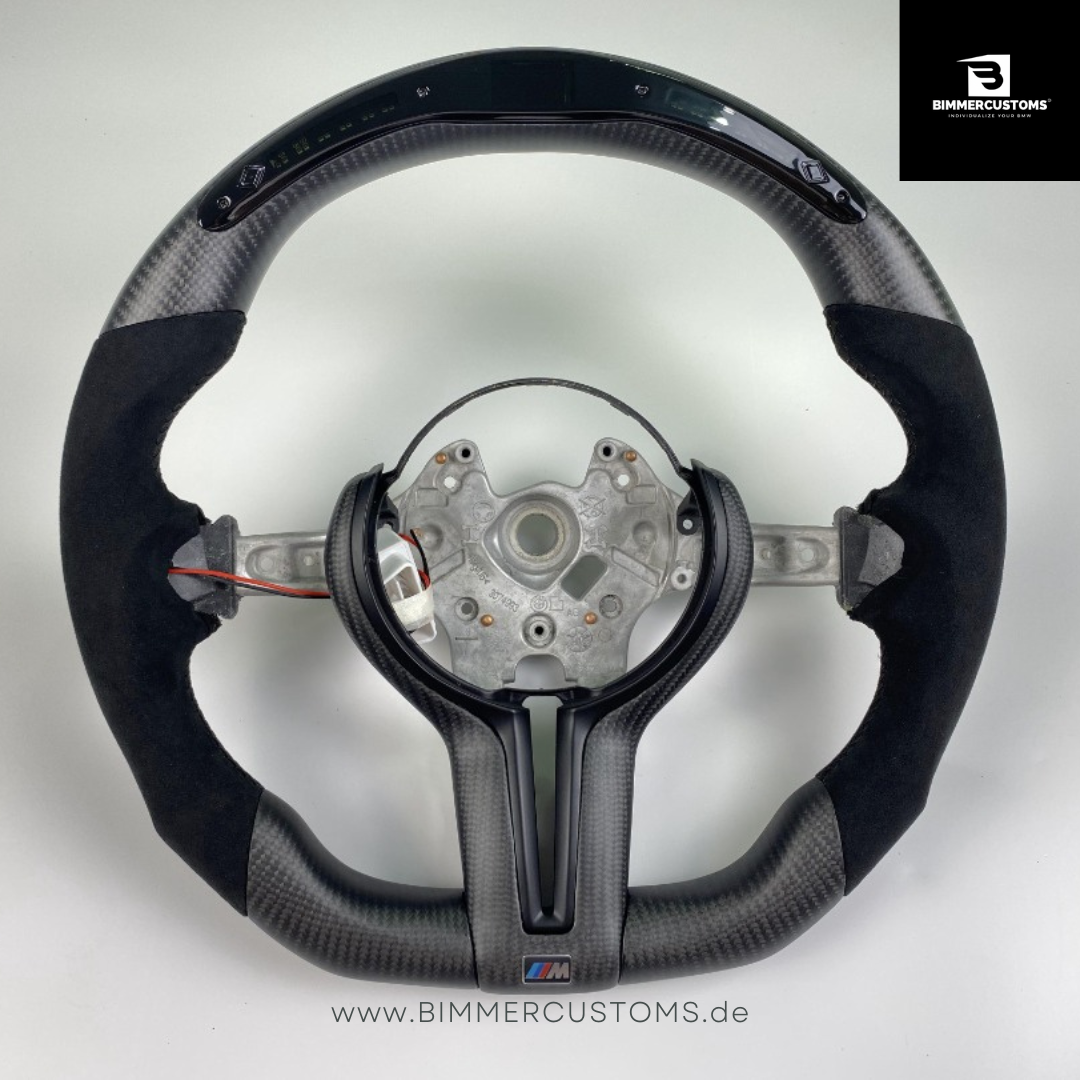 ALCANTARA CARBONFIBER MATT LENKRAD MIT RACE DISPLAY BLACK LINE PASSEND FÜR BMW M2 F87 M3 F80 M4 F82 F83 F20 F21 F22 F23 F30 F31 F32 F33 F36 Competition