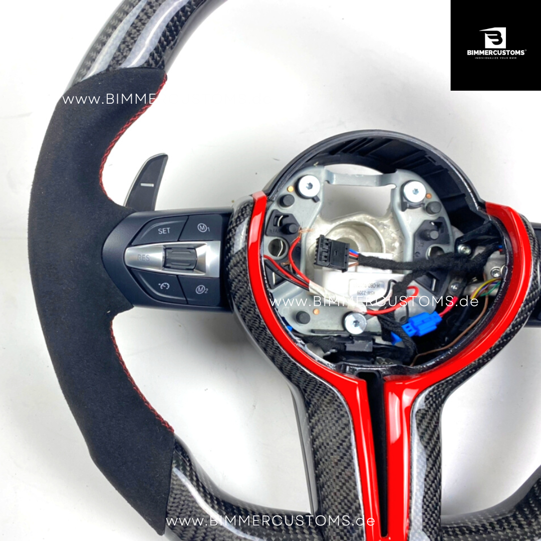 ALCANTARA CARBONFIBER LENKRAD MIT RACE DISPLAY RED LINE PASSEND FÜR BMW M2 F87 M3 F80 M4 F82 F83 F20 F21 F22 F23 F30 F31 F32 F33 F36 Competition