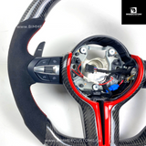 ALCANTARA CARBONFIBER LENKRAD MIT RACE DISPLAY RED LINE PASSEND FÜR BMW M2 F87 M3 F80 M4 F82 F83 F20 F21 F22 F23 F30 F31 F32 F33 F36 Competition