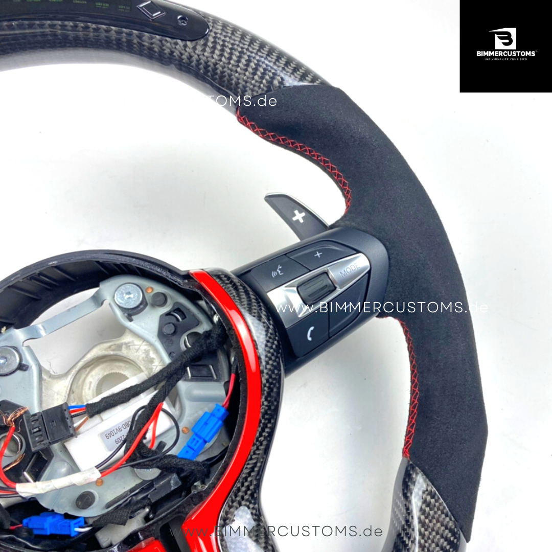 ALCANTARA CARBONFIBER LENKRAD MIT RACE DISPLAY RED LINE PASSEND FÜR BMW M2 F87 M3 F80 M4 F82 F83 F20 F21 F22 F23 F30 F31 F32 F33 F36 Competition